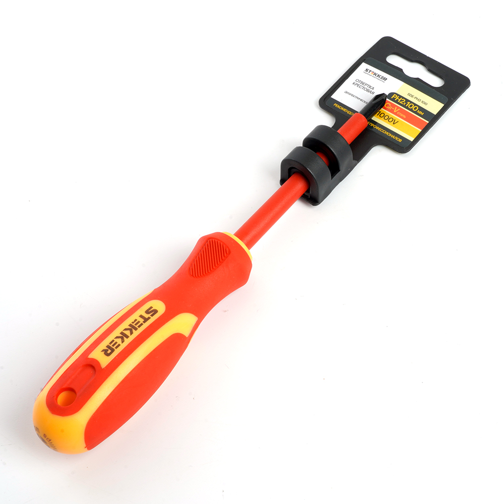 Отвертка крестовая диэлектрическая Ph2х100 1000В STEKKER SDE-PH2-100 39766