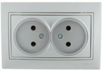 MIRA Розетка двойная без заземления белая с серой вставкой Lezard 701-0215-128