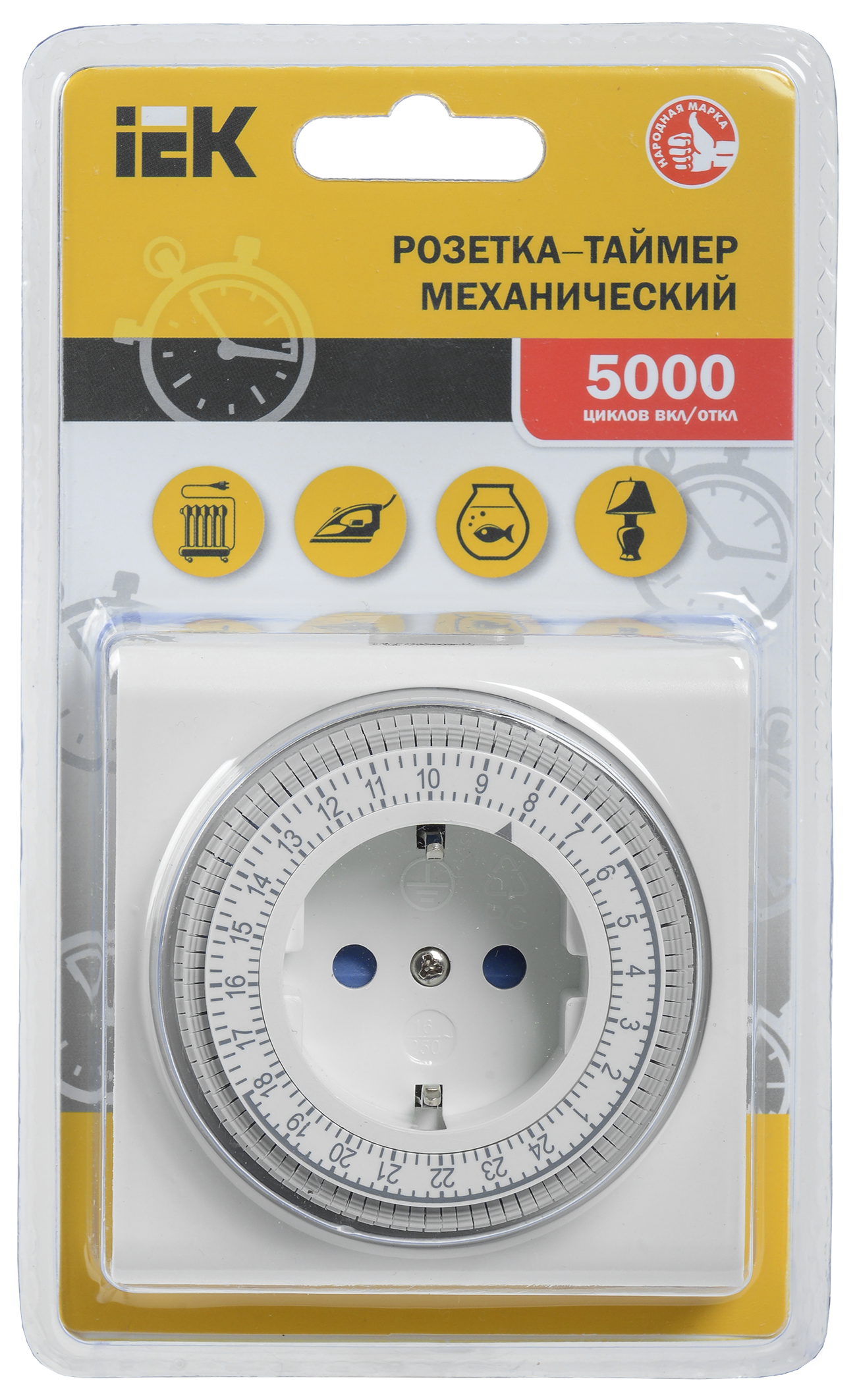 РТМ-3 Розетка-таймер механ. 15мин 24ч 96on/off 16А IP20 IEK ERT-21-1-16-S-15-0-20-K01