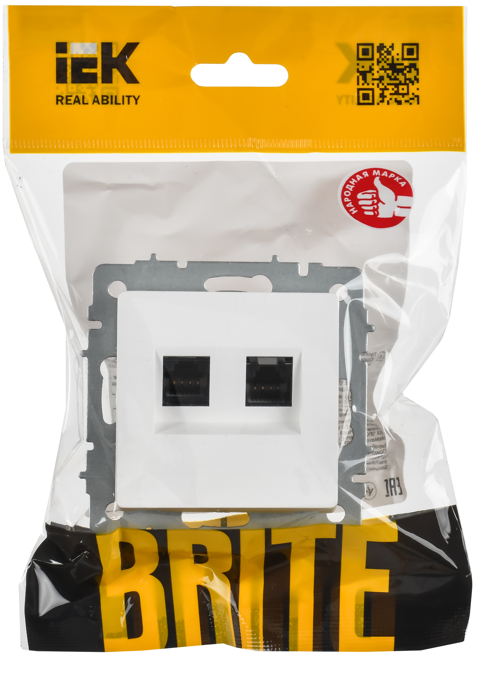 BRITE Розетка компьютерная двойная кат.5E RJ45 РК10-2-БрАБ арктический белый IEK BR-K20-1-K91