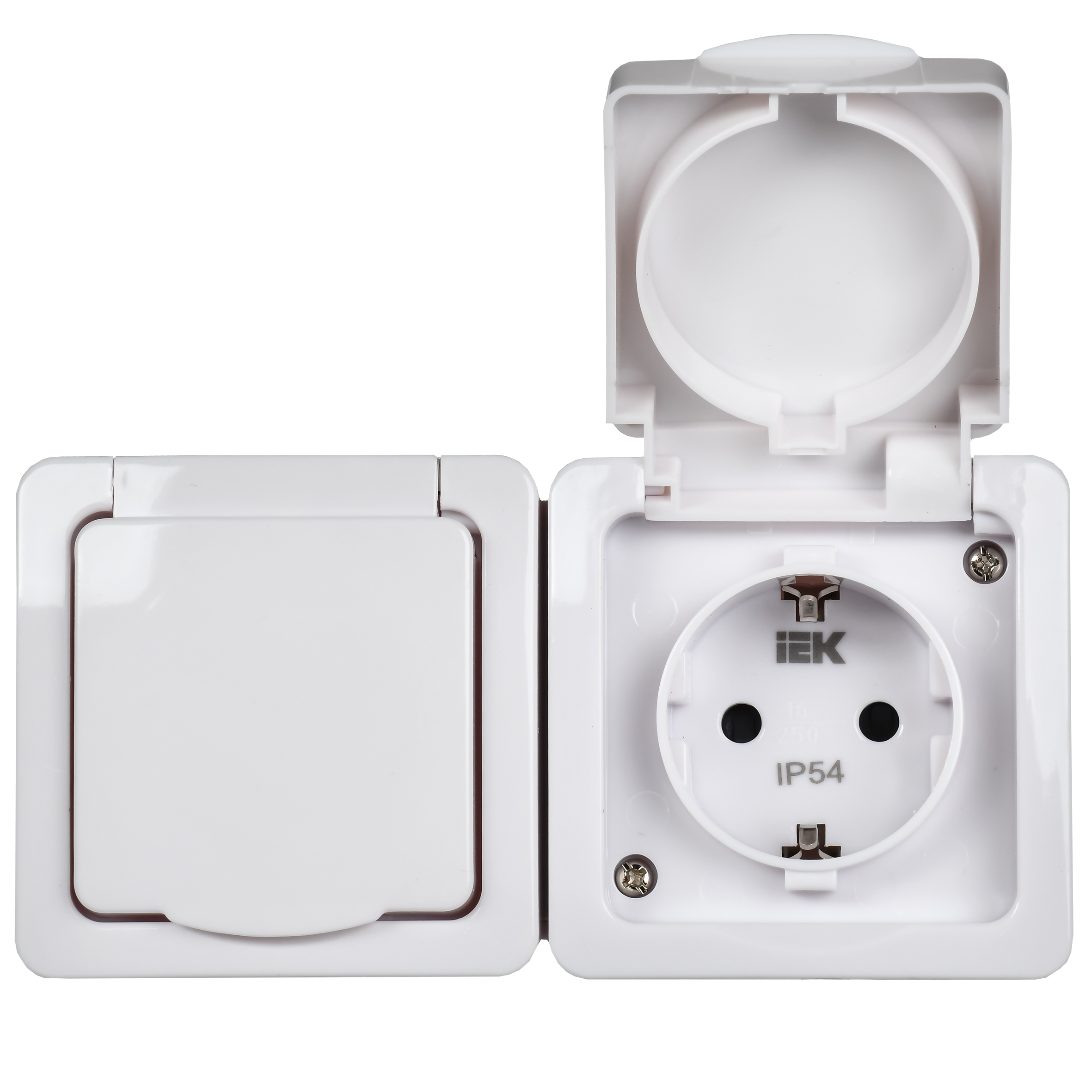 Гермес PLUS Розетка двойная наружная с заземлением с крышкой IP54 IEK ERMP22-K01-16-54-EC
