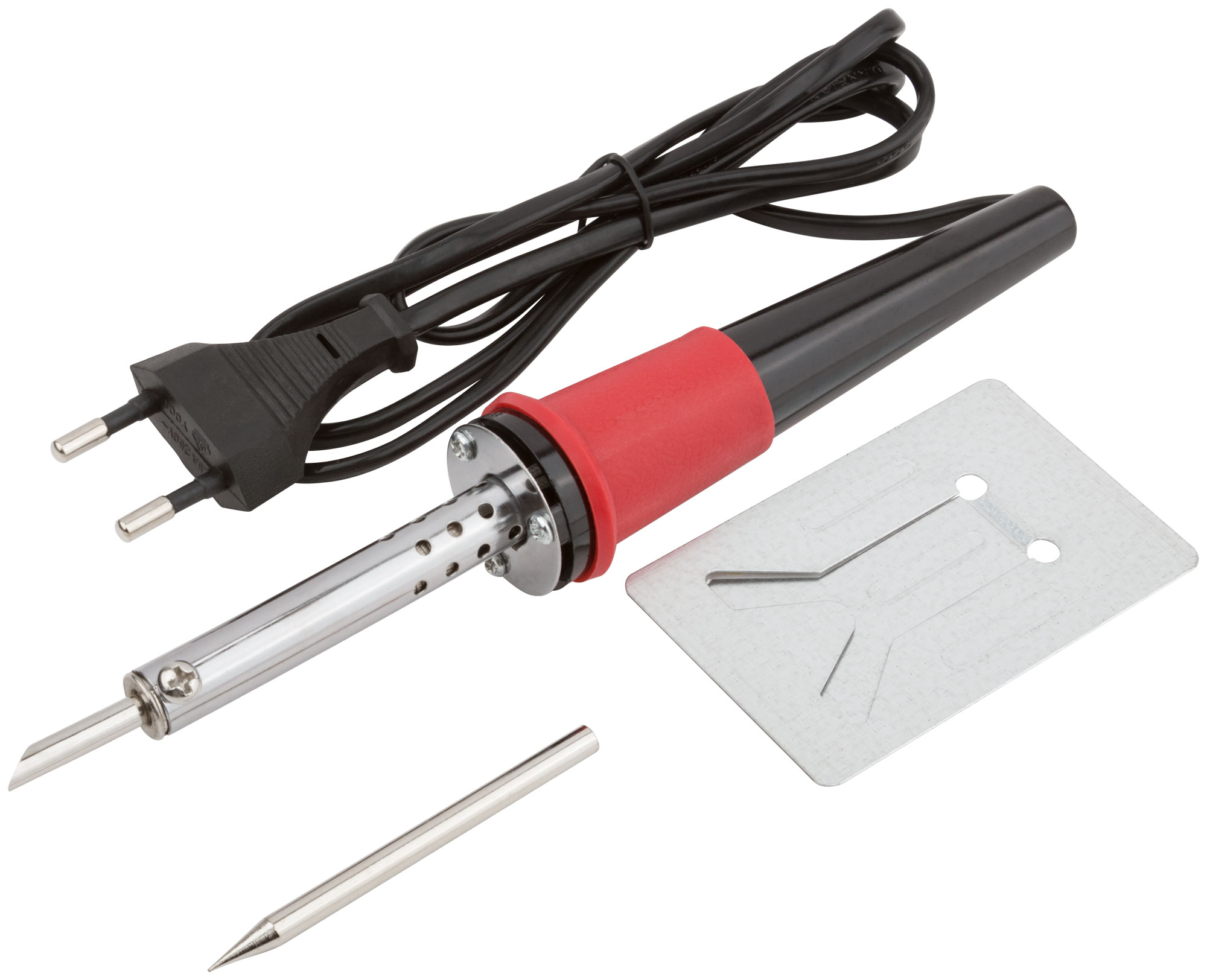 Паяльник 220 В, пластиковая ручка, доп-но подставка для паяльника и два сменных жала, D=4.8 мм, 40 Вт КУРС 60481