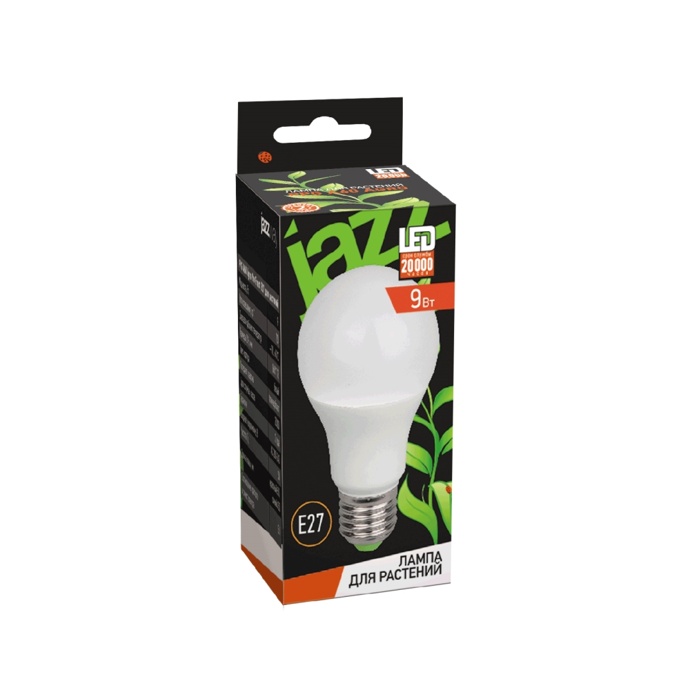 Лампа светодиодная LED 9Вт A60 Е27 для растений JazzWay 5002395