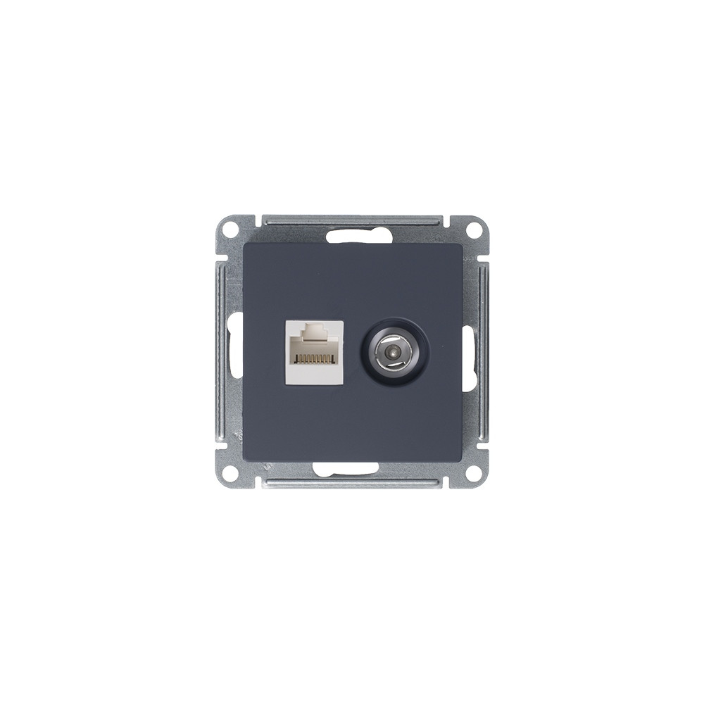 Розетка ATLASDESIGN двойная компьютерная+ТВ RJ45+TV категория 5E механизм грифель Systeme Electric ATN000789