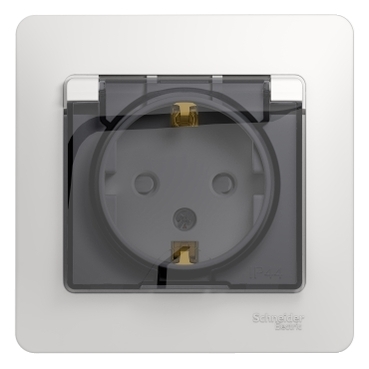 GLOSSA Розетка с заземлением со шторками с крышкой белая в сборе IP44 Systeme Electric GSL000148