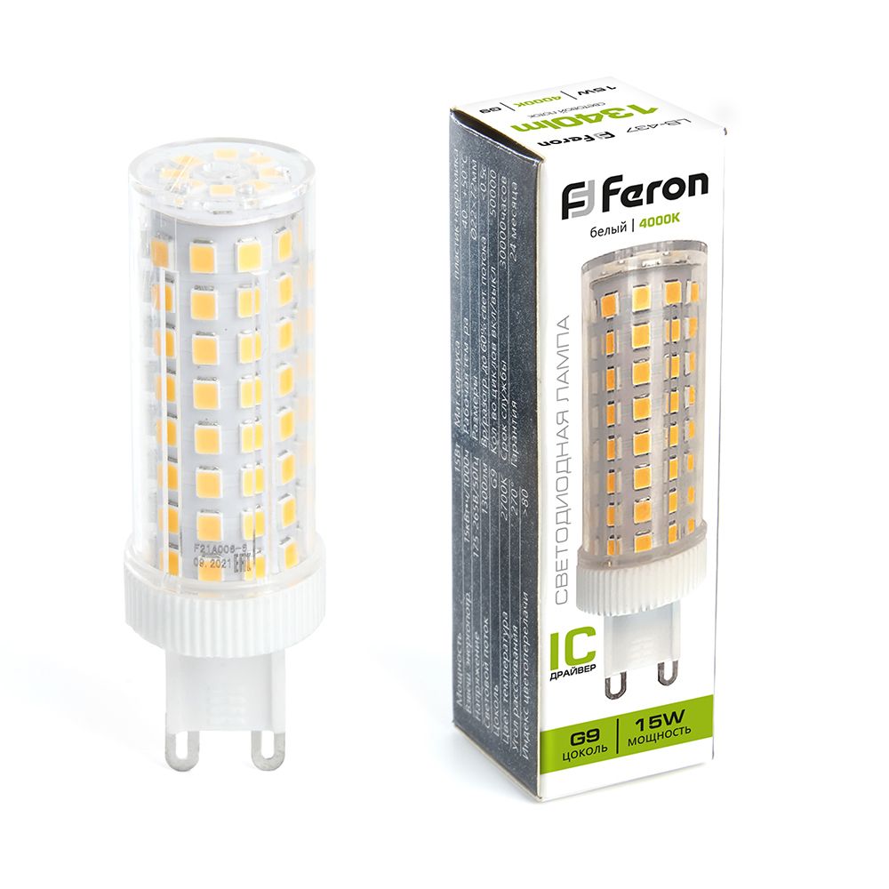 Лампа светодиодная LED 15вт 230в G9 белый капсульная FERON LB-437 38213