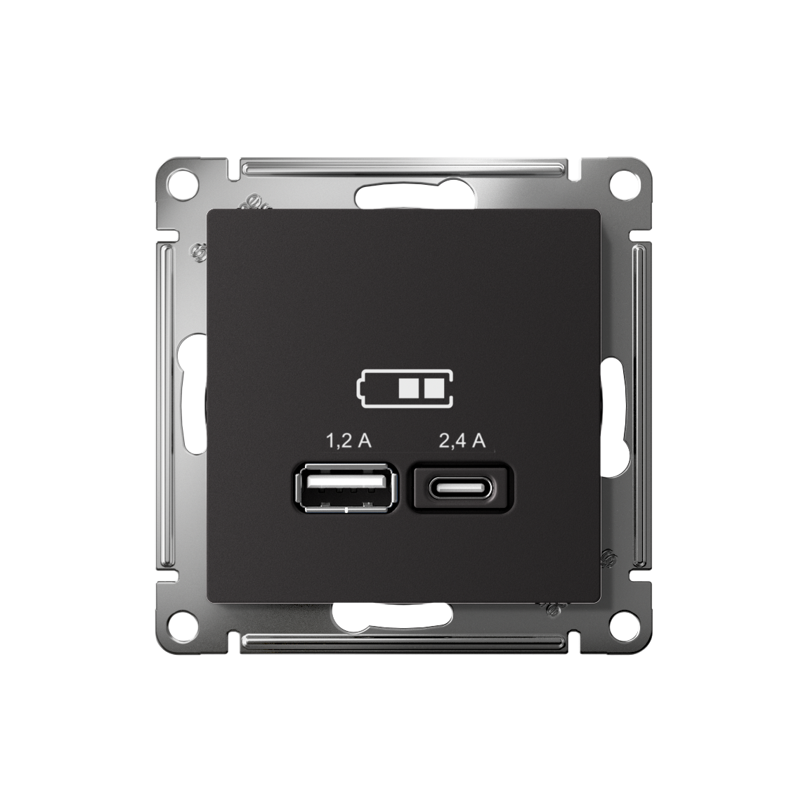 РОЗЕТКА USB ATLASDESIGN A+С, 5В/2,4А, 2х5В/1,2 А, механизм, КАРБОН Systeme Electric ATN001039