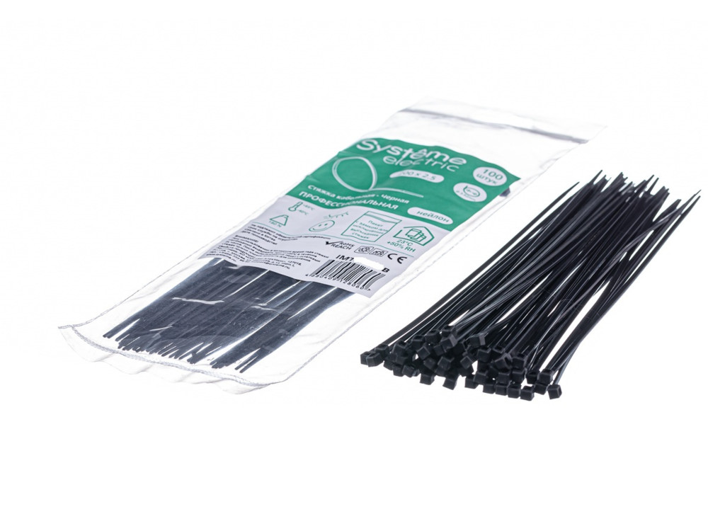 Стяжка кабельная MultiSet 380х7.6 Чёрная (100шт) Systeme Electric IMT38076B