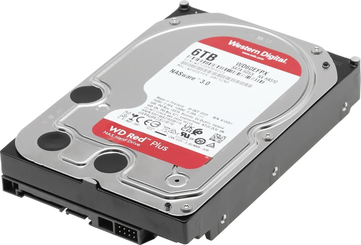 Жесткий диск 6TB Red Plus 3.5'', SATAIII, 5400 об/мин, 256 МБ Western Digital WD60EFPX 152406