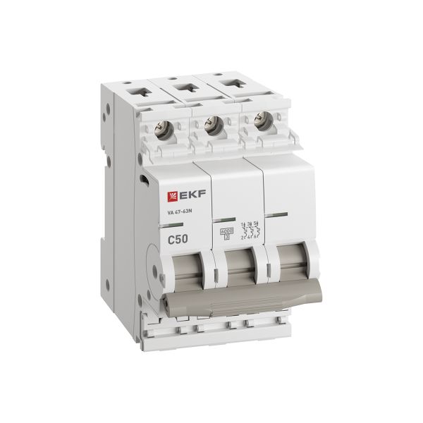 Автоматический выключатель 3P 50А (C) 6кА ВА 47-63N PROxima EKF M636350C