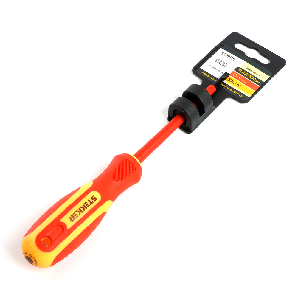 Отвертка шлицевая диэлектрическая SL4.0х100 1000В STEKKER SDE-SL40-100 39767