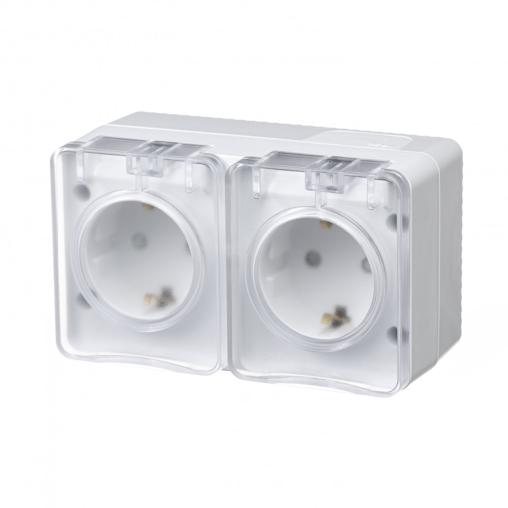 AtlasDesign Profi54  розетка двойная с заземлением со шторками IP54 16А 250B, БЕЛЫЙ, Россия Systeme Electric ATN540126