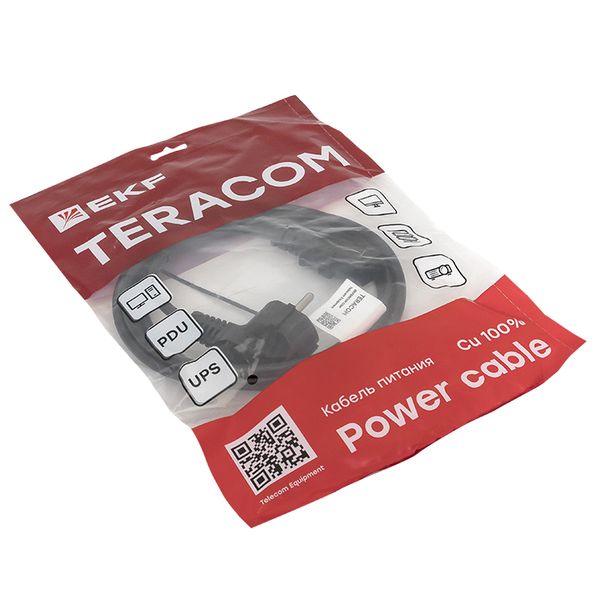 Кабель питания TERACOM для ИБП. ПК и мониторов разъём C13 - Евровилка сечение 3x0.75мм2 250В длина 2.0 метра EKF TRC-PCA-C13-SH-0.75-2M