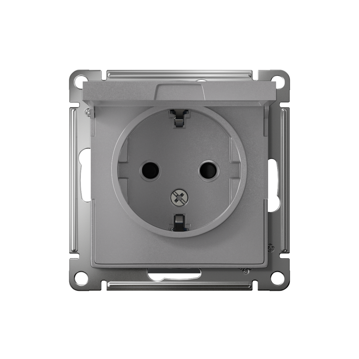 Розетка ATLASDESIGN с заземлением со шторками с крышкой 16А IP20 механизм алюминий Systeme Electric ATN000346