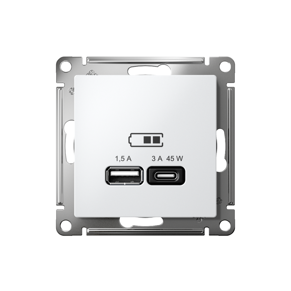 ATLASDESIGN USB РОЗЕТКА A + тип-C 45W высокоскор.заряд. QC, PD, механизм, БЕЛЫЙ Systeme Electric ATN000129