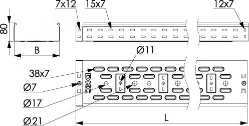 Лоток перфорированный 500х80х3000 DKC 35307