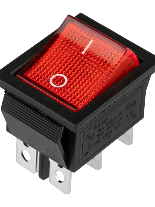 Выключатель клавишный 250V 15А (6с) ON-ON красный с подсветкой (RWB-506, SC-767) Индивидуальная упаковка 1 шт REXANT 36-2350-1