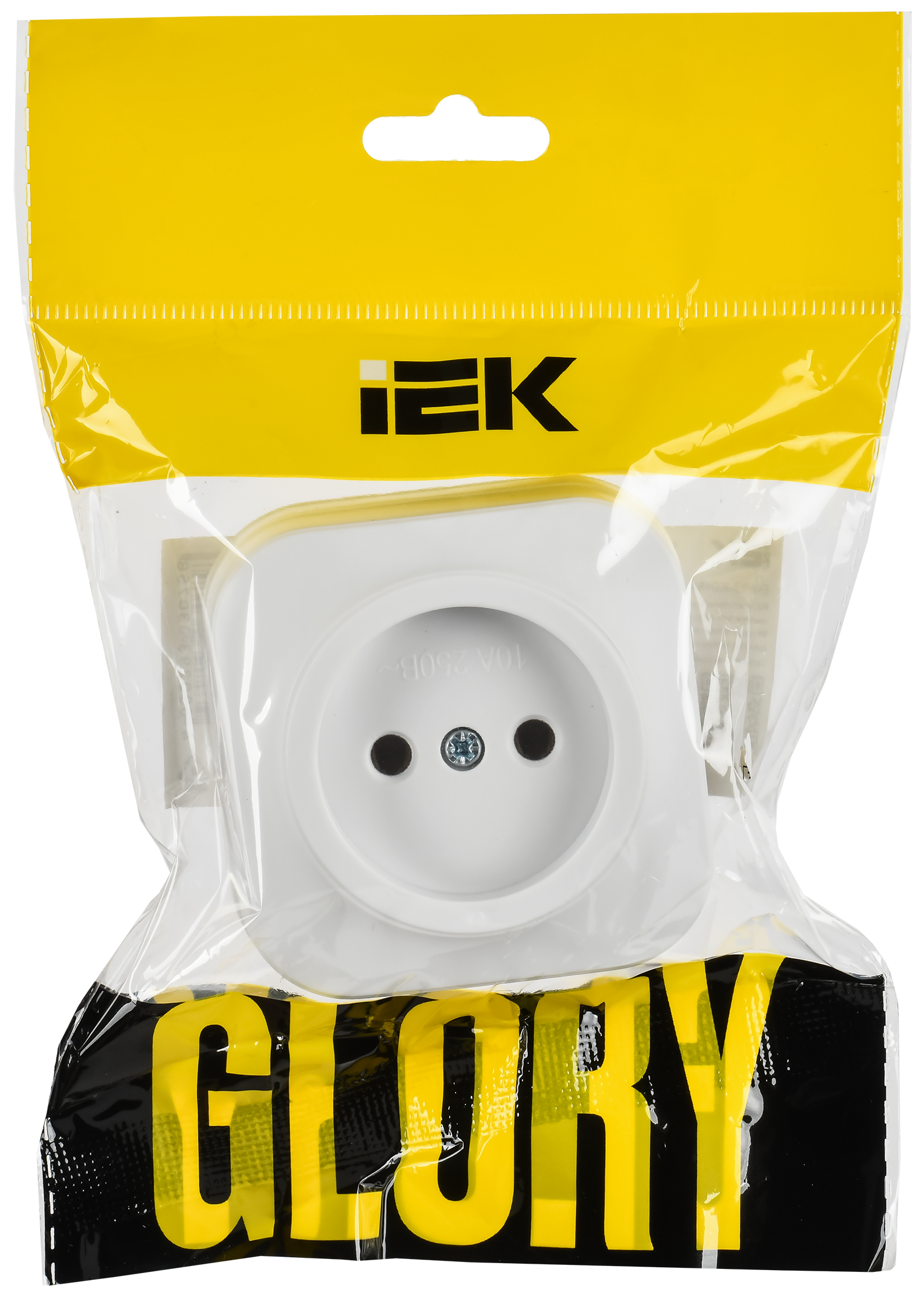 GLORY Розетка 1-местная для открытой установки без заземления без защитных шторок 10А РС20-2-ХБм белый матовый IEK ERH10-K01M-10