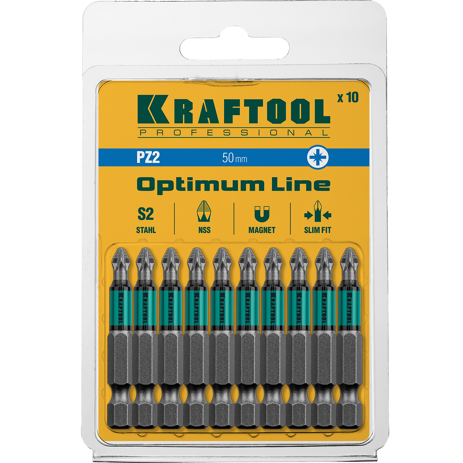 Кованые биты Optimum Line PZ2 50 мм 10 шт KRAFTOOL 26124-2-50-10