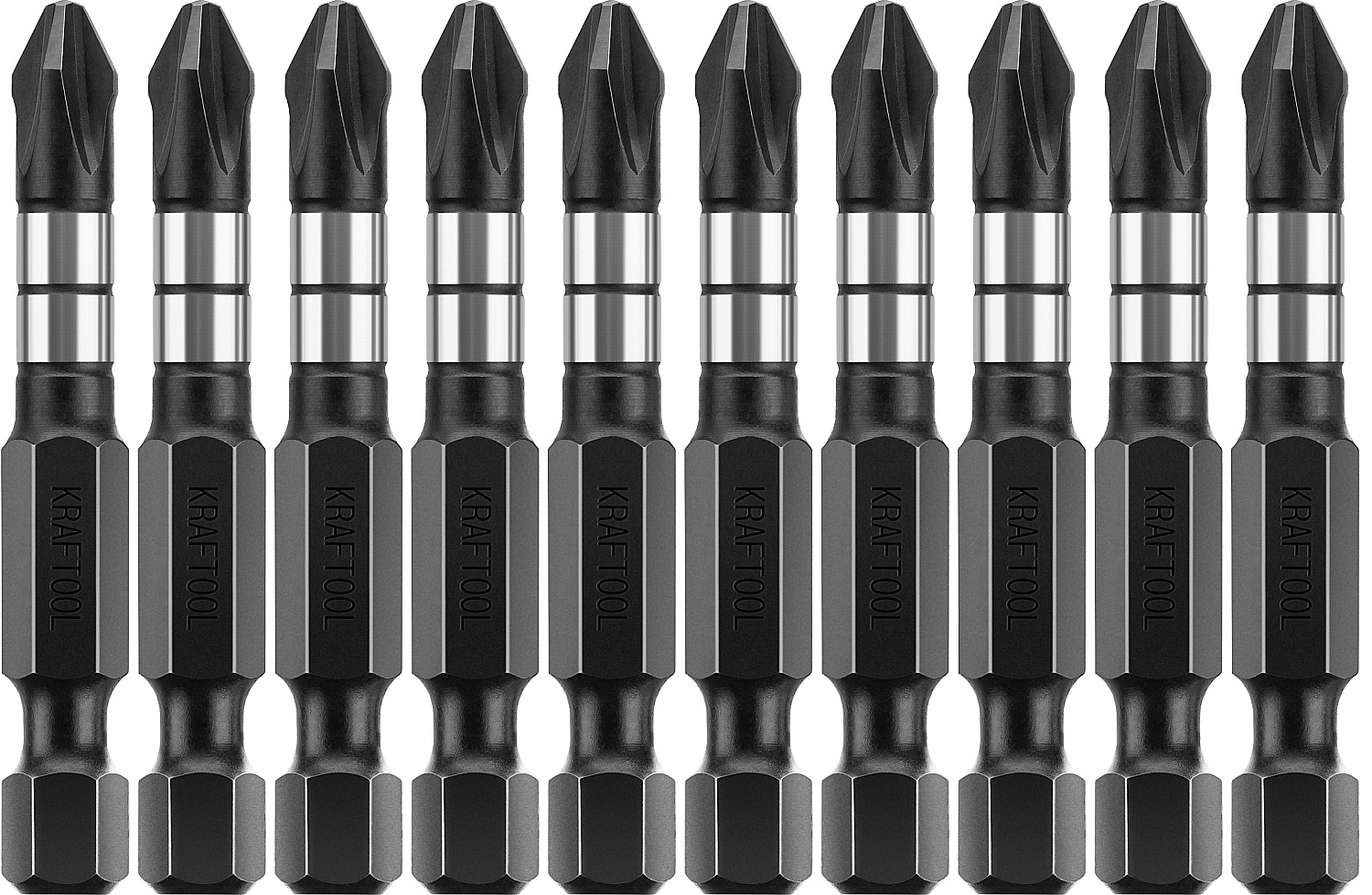 Биты Impact Pro, Philips, тип хвостовика E 1/4'', PH2, 50мм, 10шт, в пластиковом боксе KRAFTOOL 26191-2-50-S10