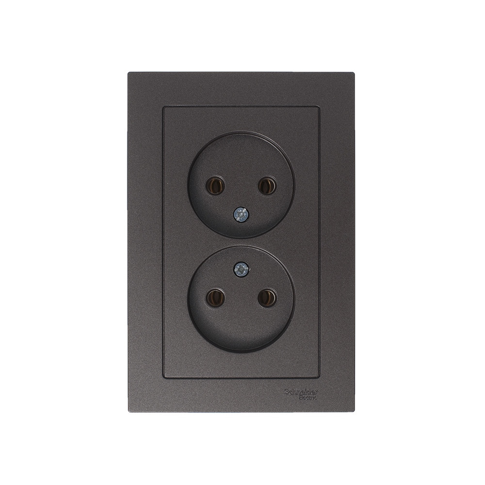 Розетка ATLASDESIGN двойная без заземления 16А в сборе мокко Systeme Electric ATN000620
