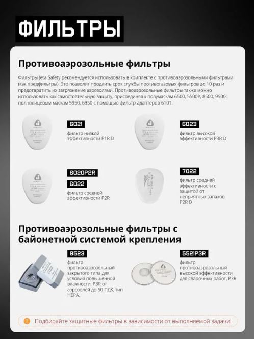 Фильтр противогазовый Jeta Safety для защиты от органических газов и паров класса А1, в упаковке 2 шт 6510