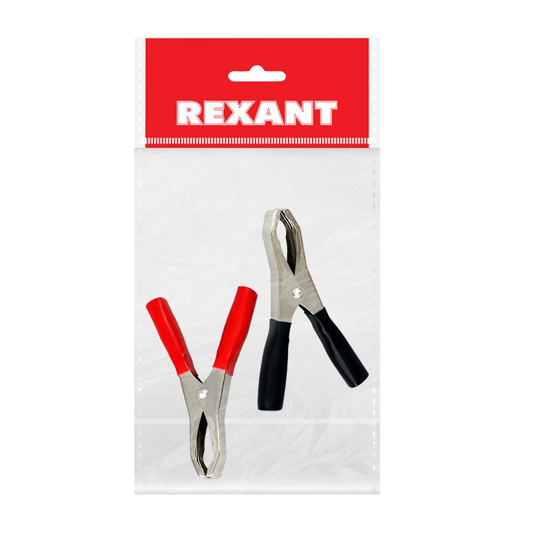 Зажим крокодил, длина 98 мм, ток 50A, 2 шт., пакет БОПП, REXANT 16-0018-9