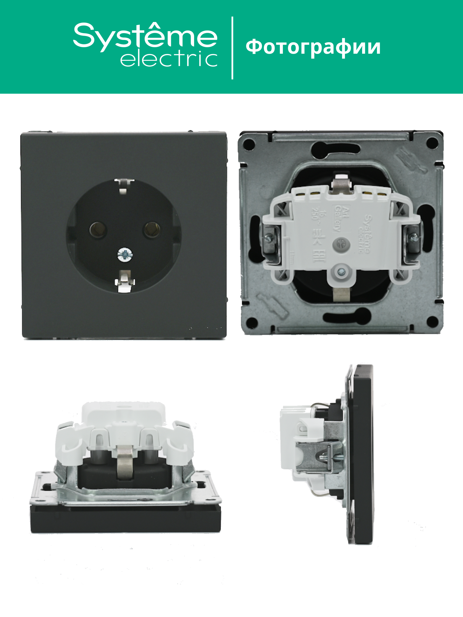 ARTGALLERY розетка с заземлением, 16А, механизм, базальт Systeme Electric GAL001443