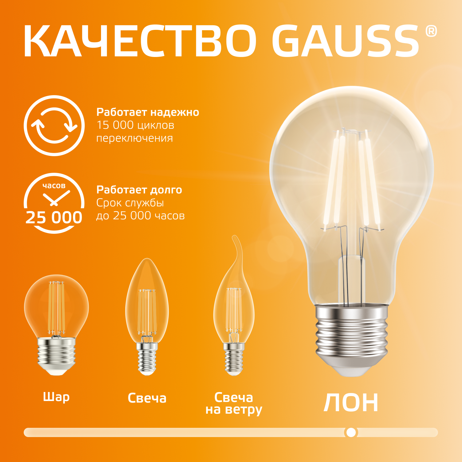 Лампа светодиодная филаментная LED 11 Вт 910 лм 2700К А60 груша теплый E27 AC 220В прозрачная колба Elementary Gauss GAUSS 22211