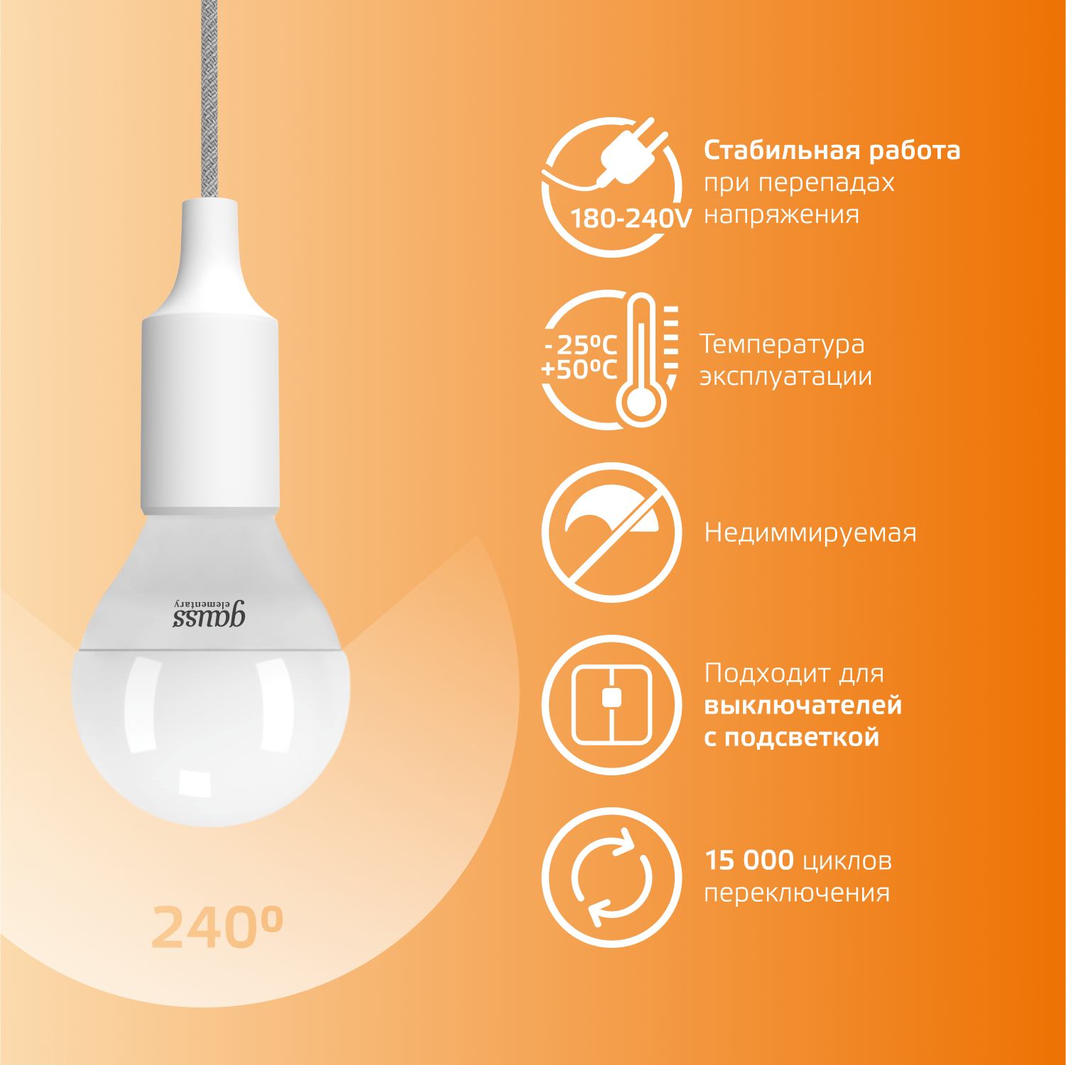 Лампа светодиодная LED 8 Вт 520 лм 3000К шар P45 теплый E14 AC 220В Elementary GAUSS 53118