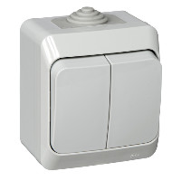 ЭТЮД Выключатель двухклавишный наружный IP44 серый Systeme Electric BA10-042C