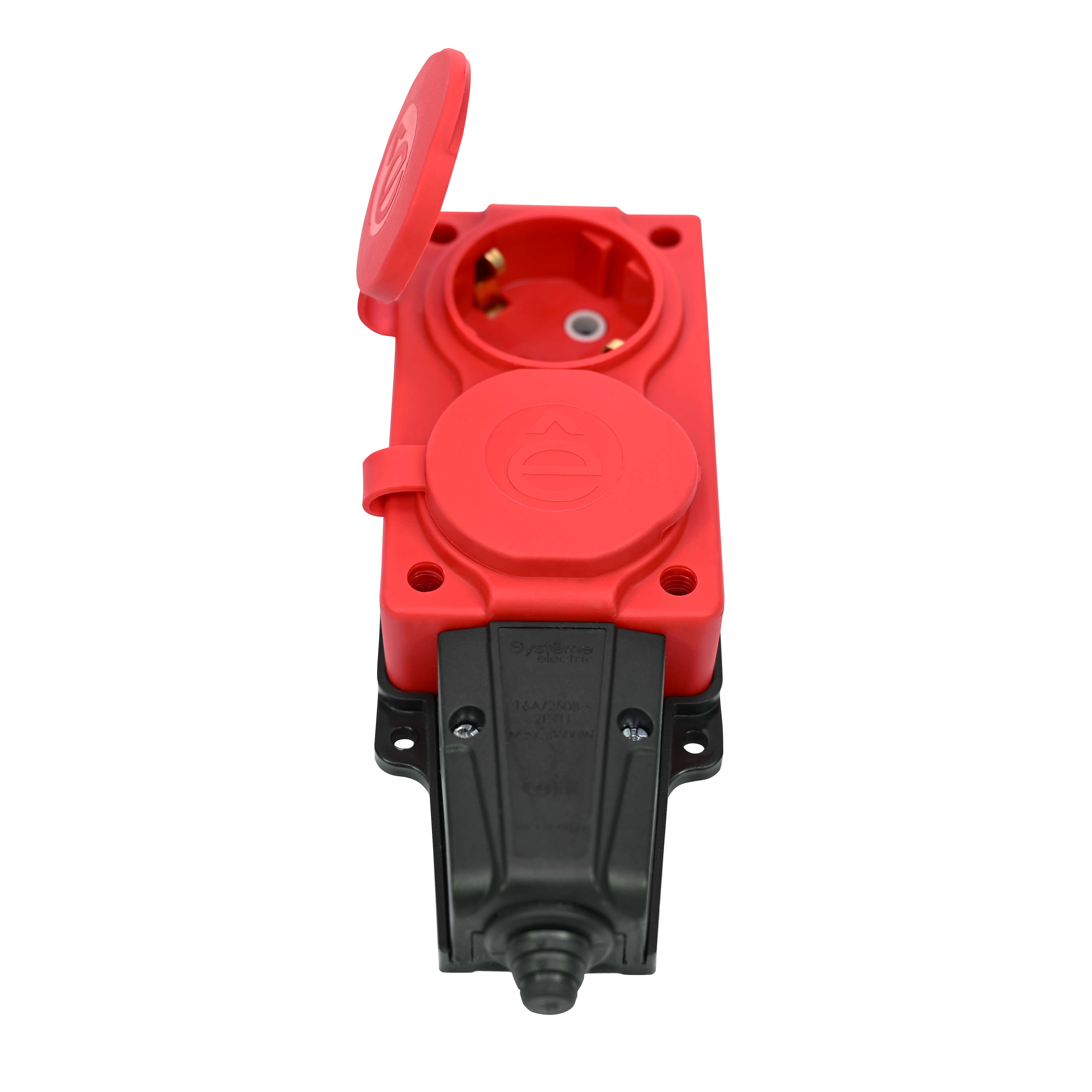 MultiSet Колодка 2х розетка 2К+З каучуковая 16А/250В IP44 Красная Systeme Electric MST4122RD