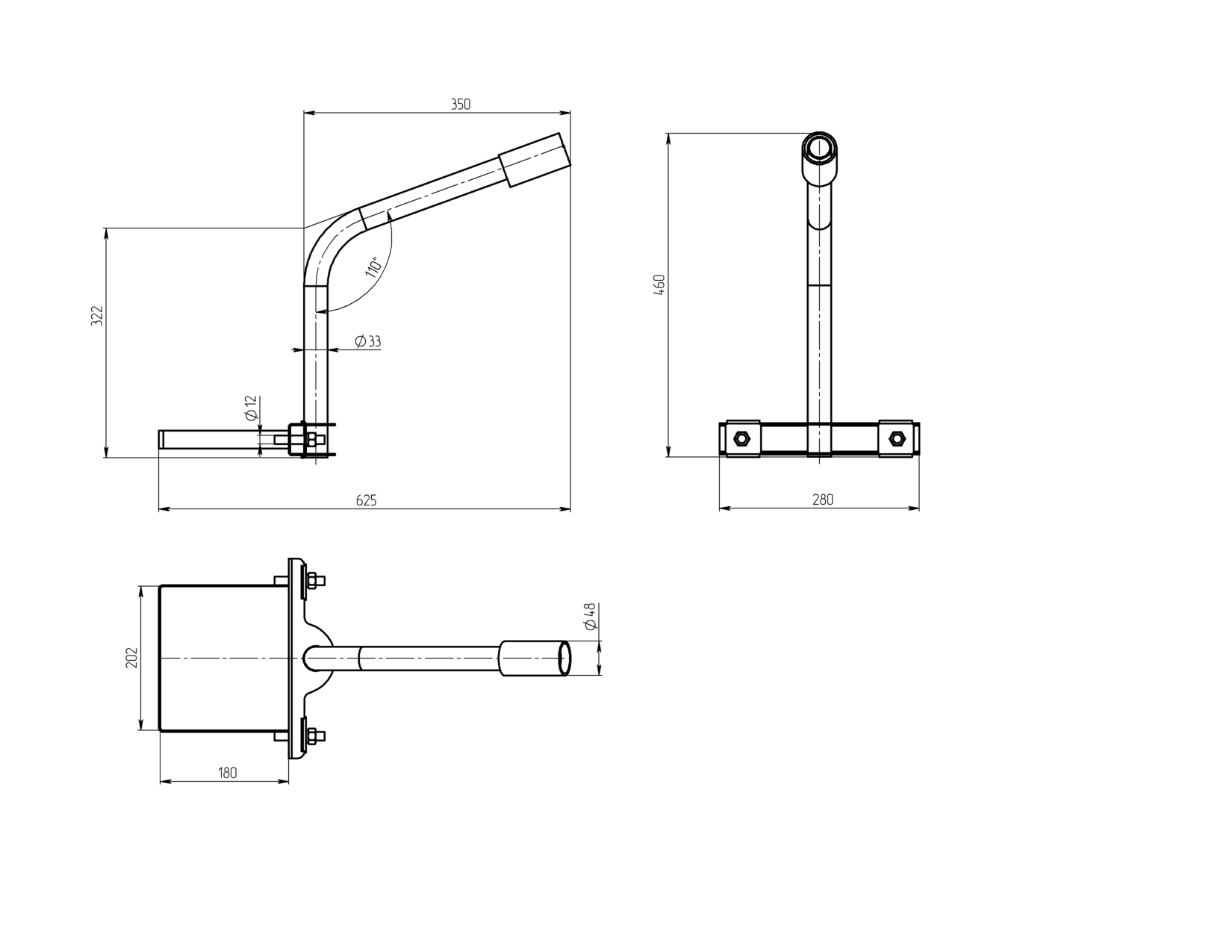 Кронштейн на опору для уличного светильника с 1 хомутом 350mm d48mm SPP-AC3-0-350-048 ЭРА Б0047653