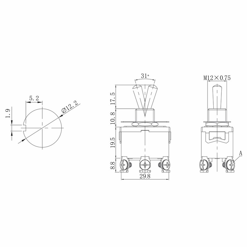 Тумблер 250V 15А (6c) ON-OFF-ON двухполюсный REXANT 36-4132