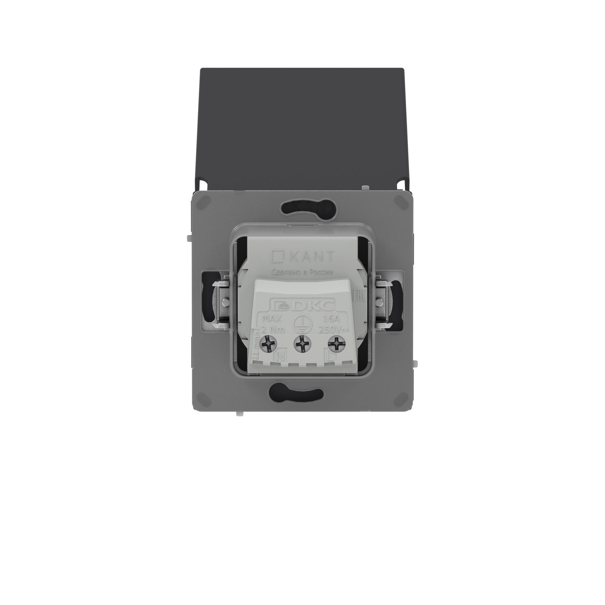 Розетка силовая, 2P+E, с з/ш, с крышкой, IP44, KANT, черный уголь DKC 7012013
