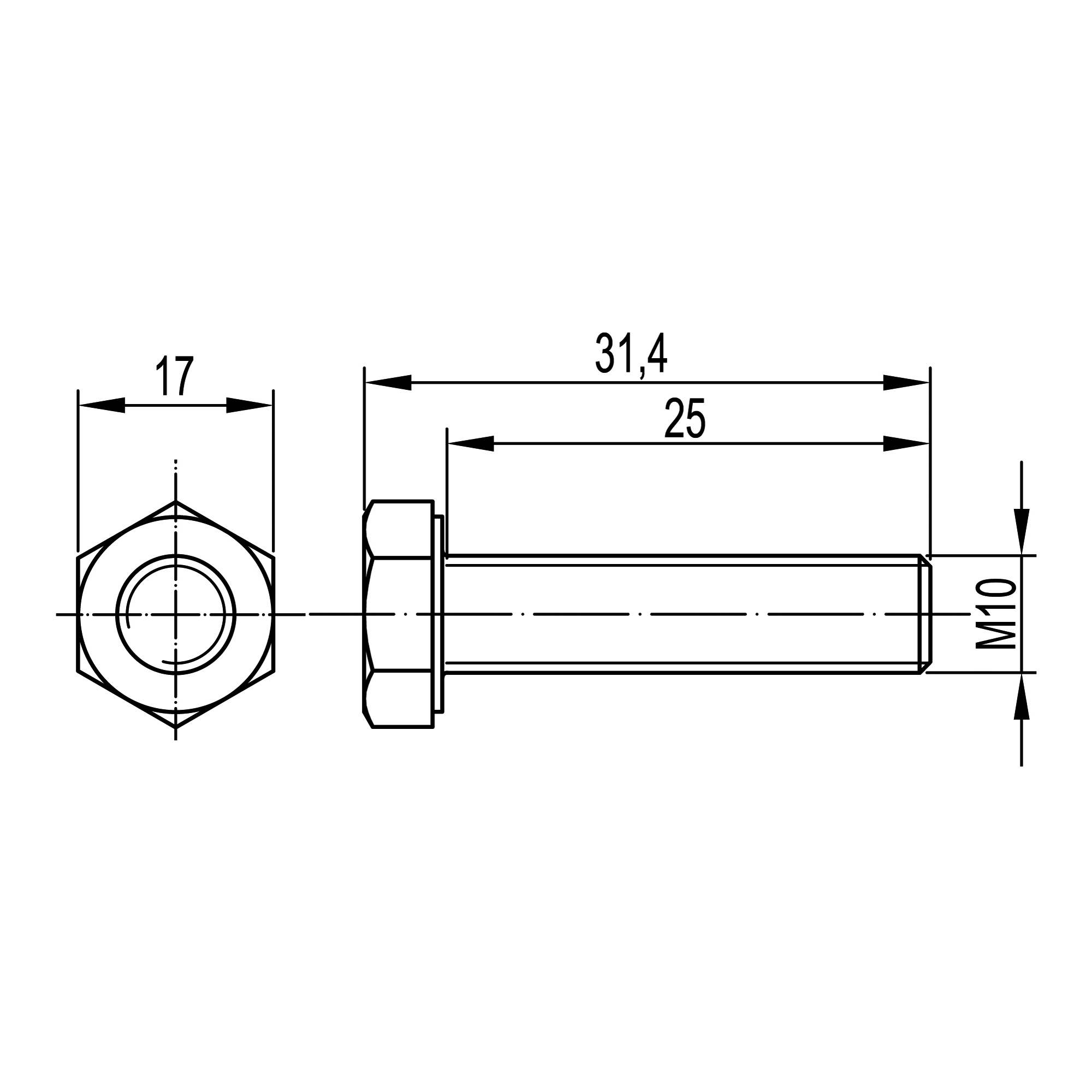 Болт с шестигранной головкой М10х25 DKC CM021025