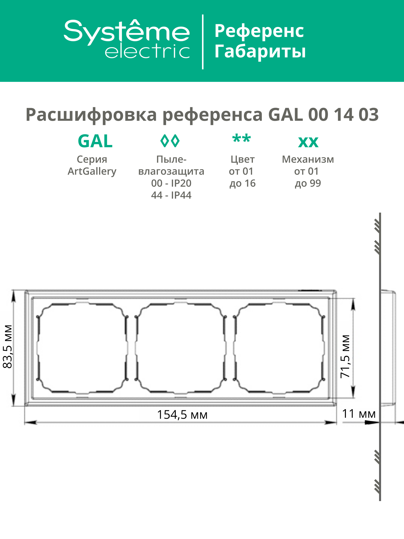 ARTGALLERY рамка 3-постовая, универсальная, базальт Systeme Electric GAL001403