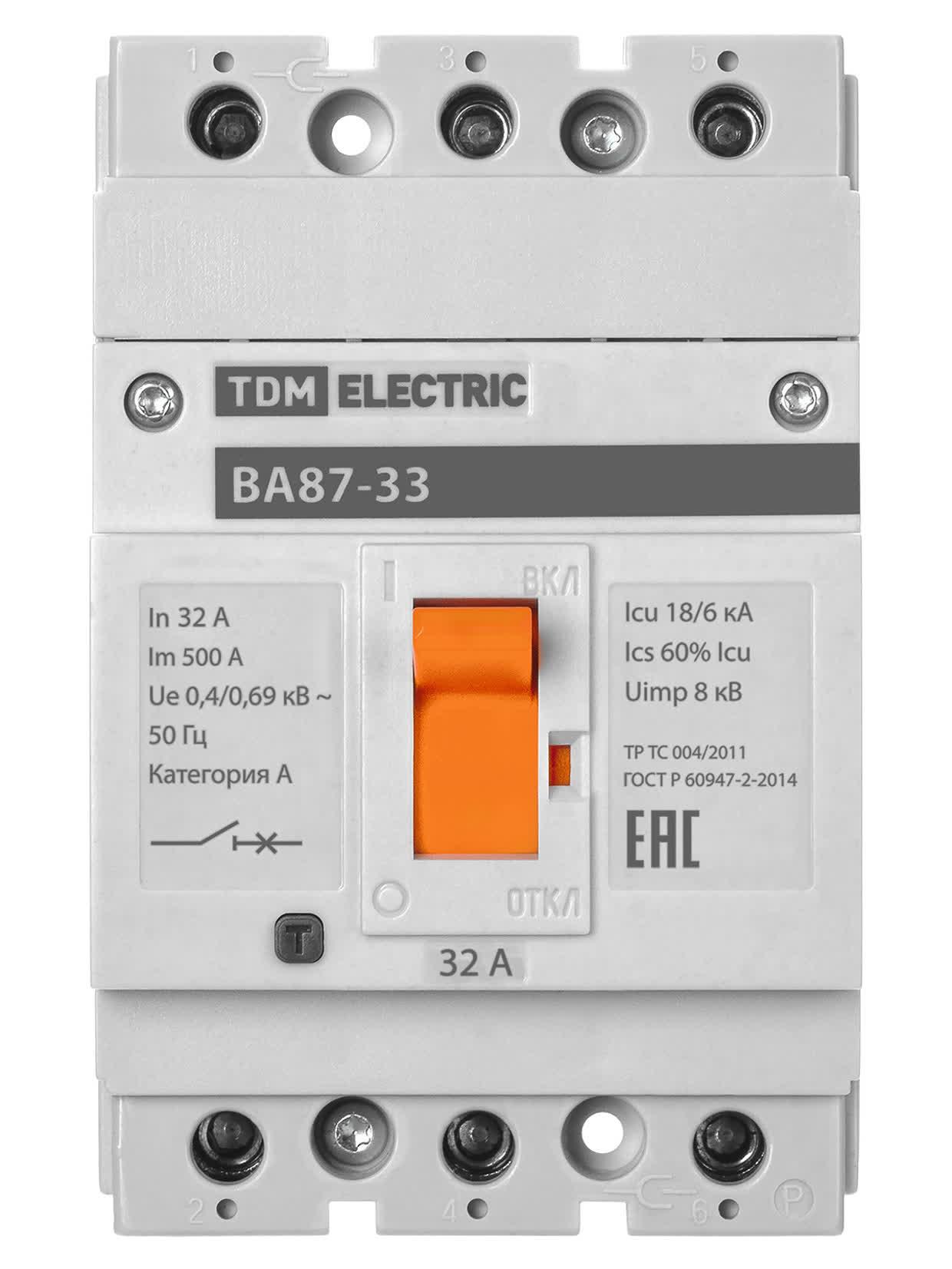 Выключатель автоматический ВА87-33 3Р 32А 18кА TDM ELECTRIC SQ0751-0005