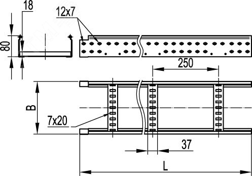 Лоток лестничный 300х80х3000мм Стандарт DKC LL8030
