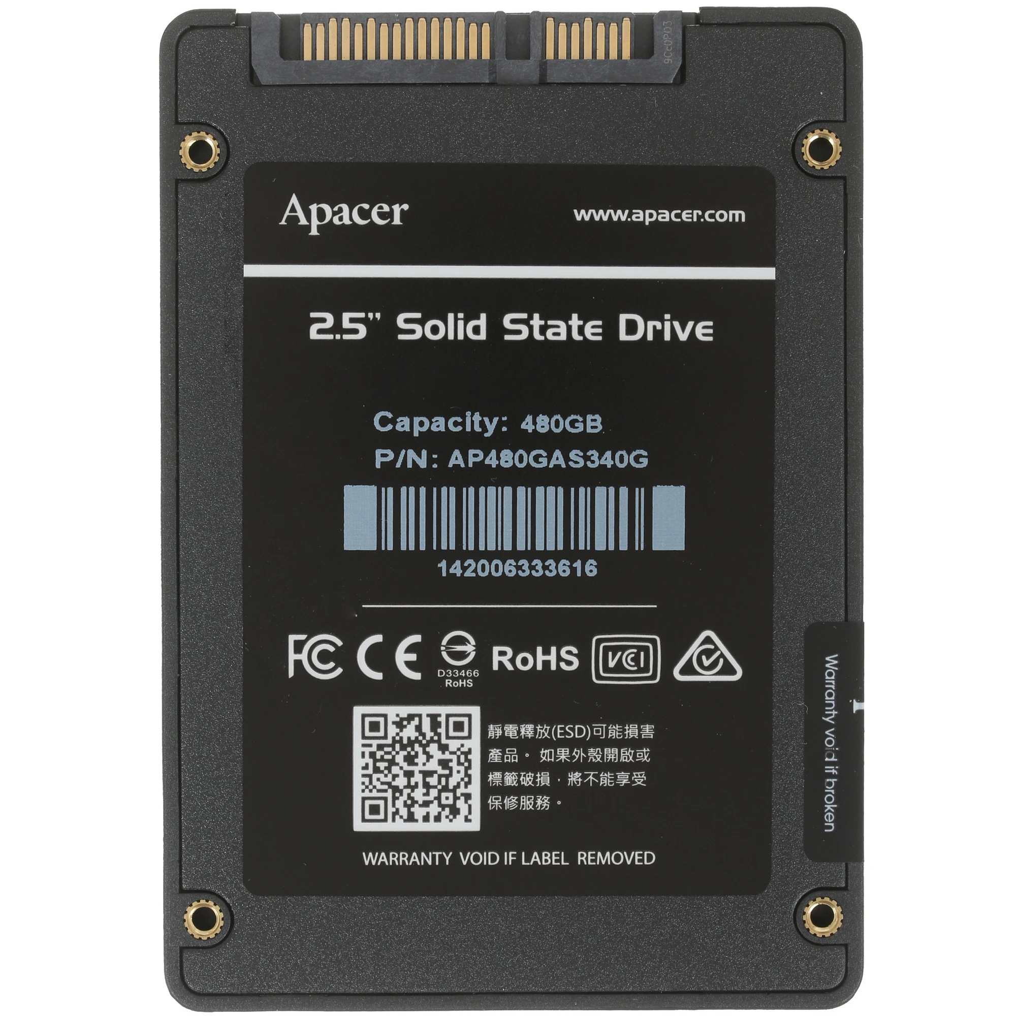 Накопитель SSD 2.5'' 480 ГБ AS340 PANTHER, SATA   III, 3D NA ND TLC, 550/450 Мб/с Apacer AP480GAS340G-1 59759