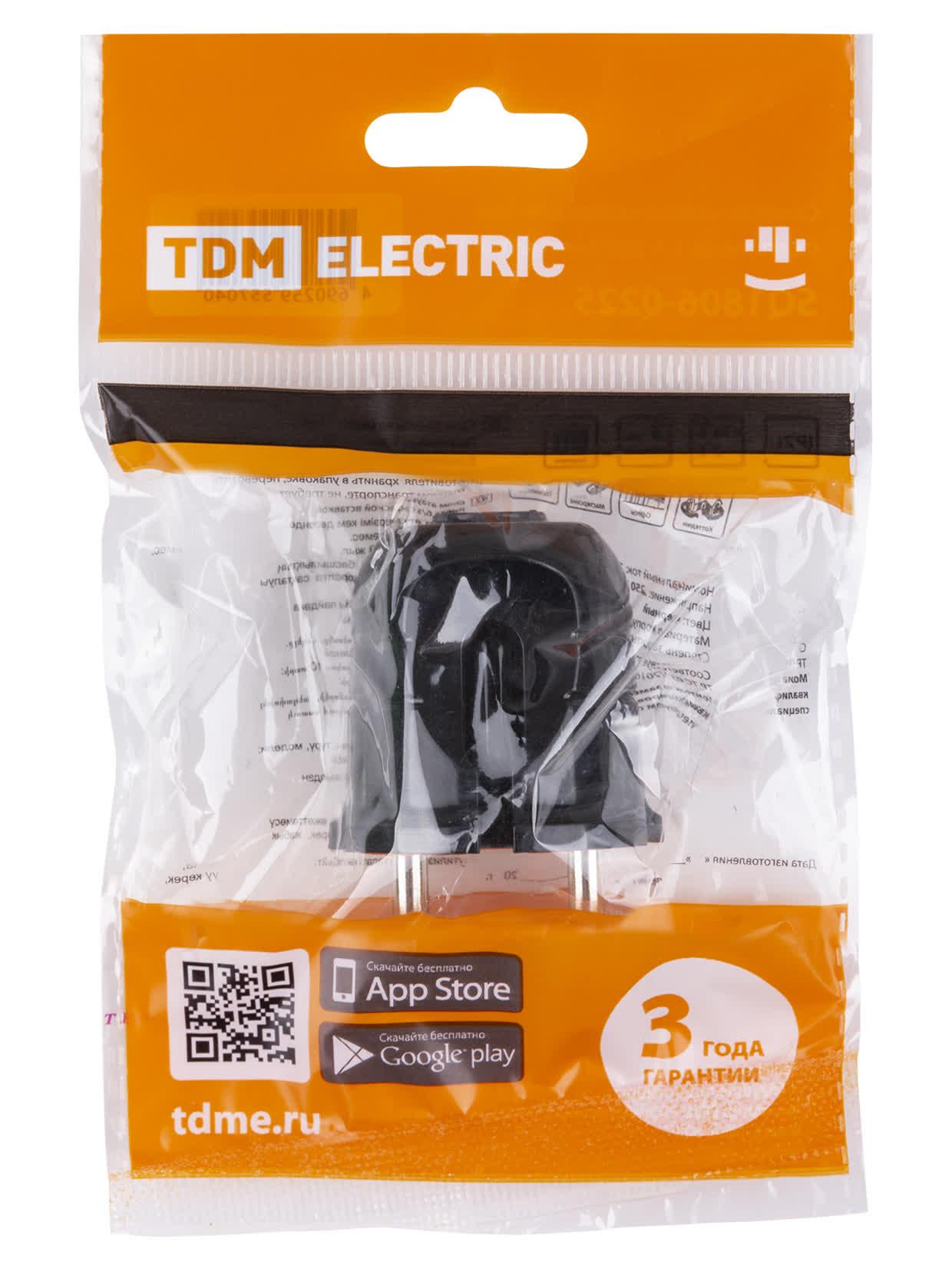 Вилка б/з черная с красной вставкой 10А 250В TDM TDM ELECTRIC SQ1806-0210