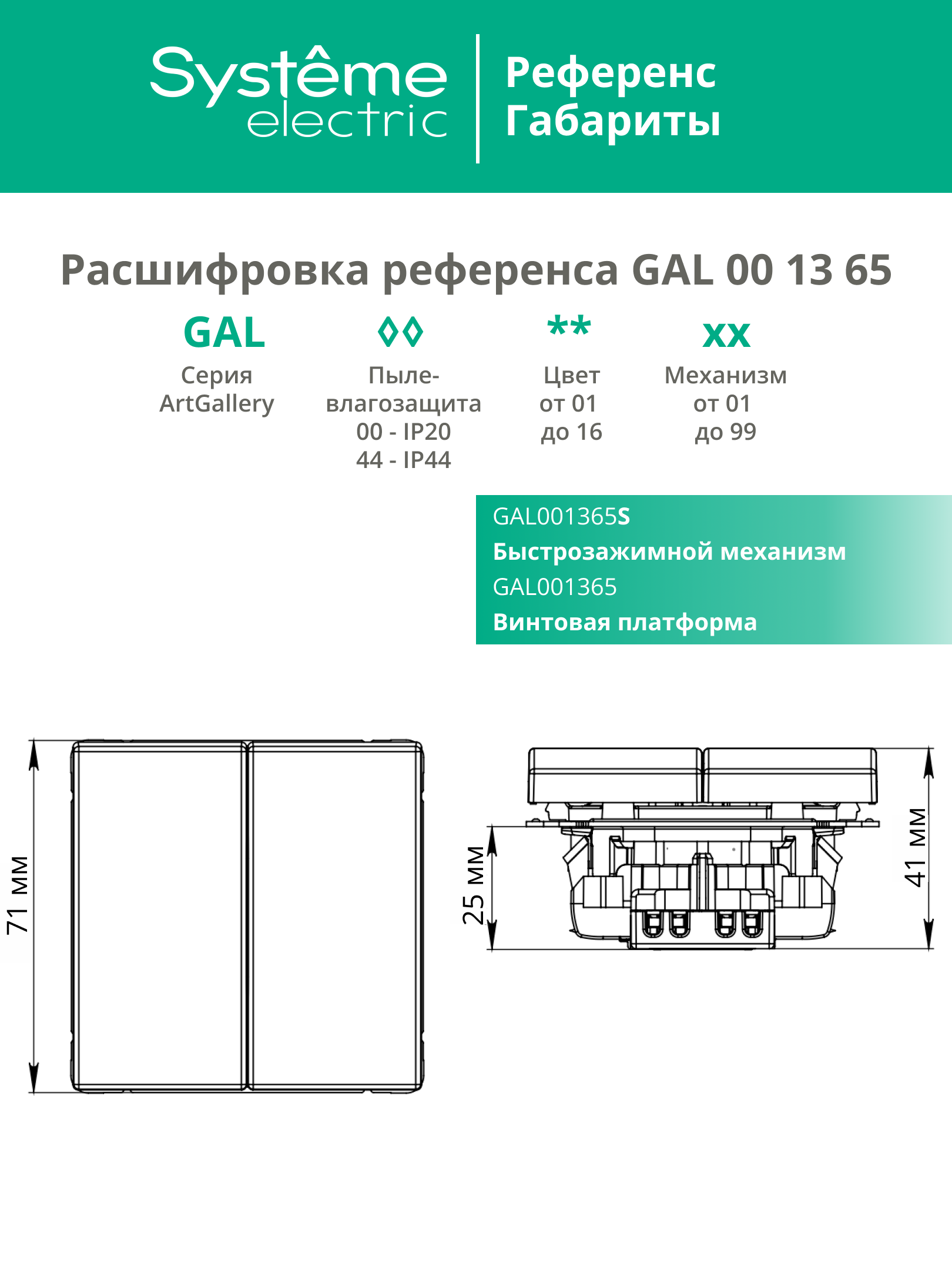 ARTGALLERY 2-клавишный переключатель, сх.6/2, 10АХ, механизм, лотос Systeme Electric GAL001365