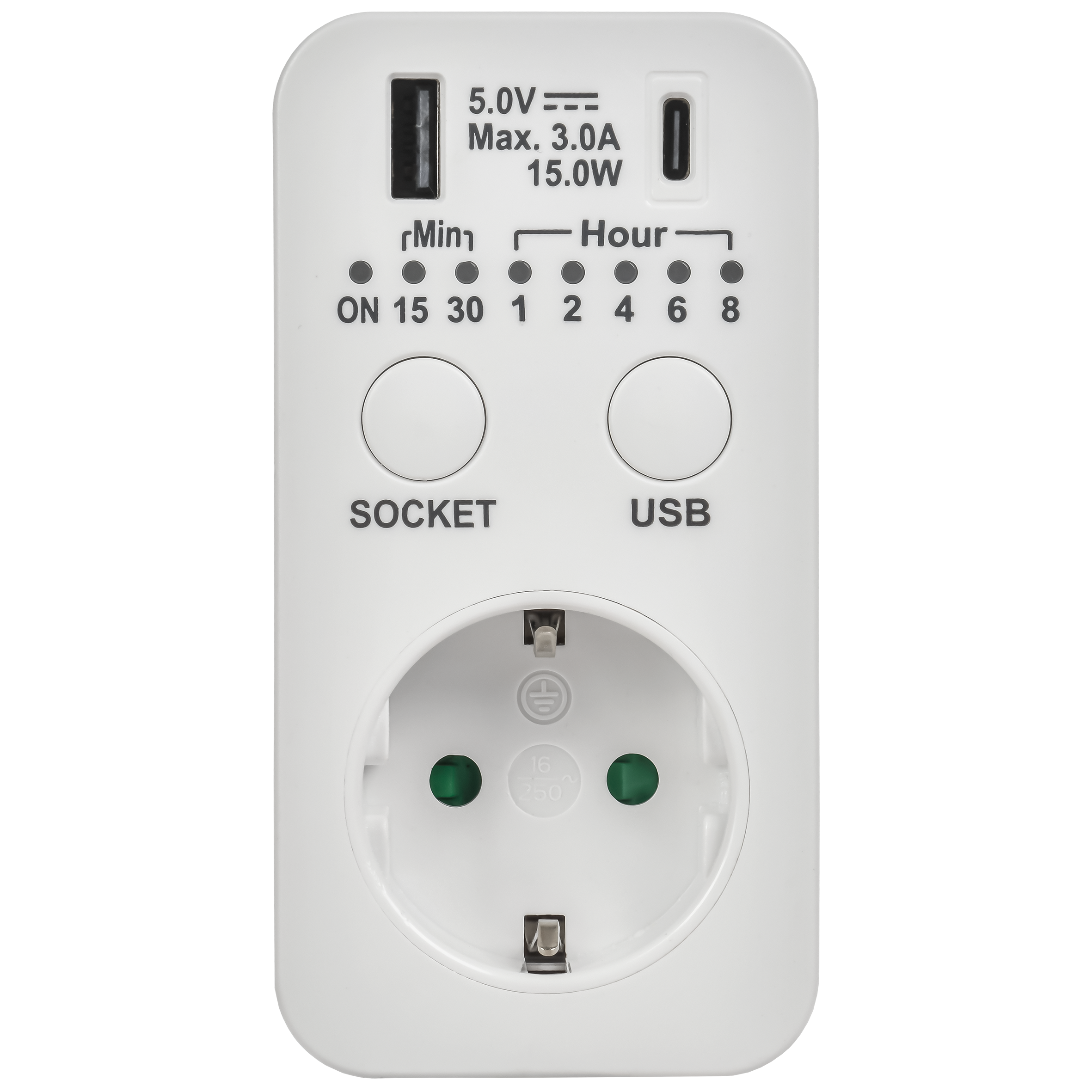 РТЭ-4 Розетка-таймер электронный с USB A+C        15мин-8ч 16А IP20 белый IEK ERT12-1-16-O-15-2-20-K01