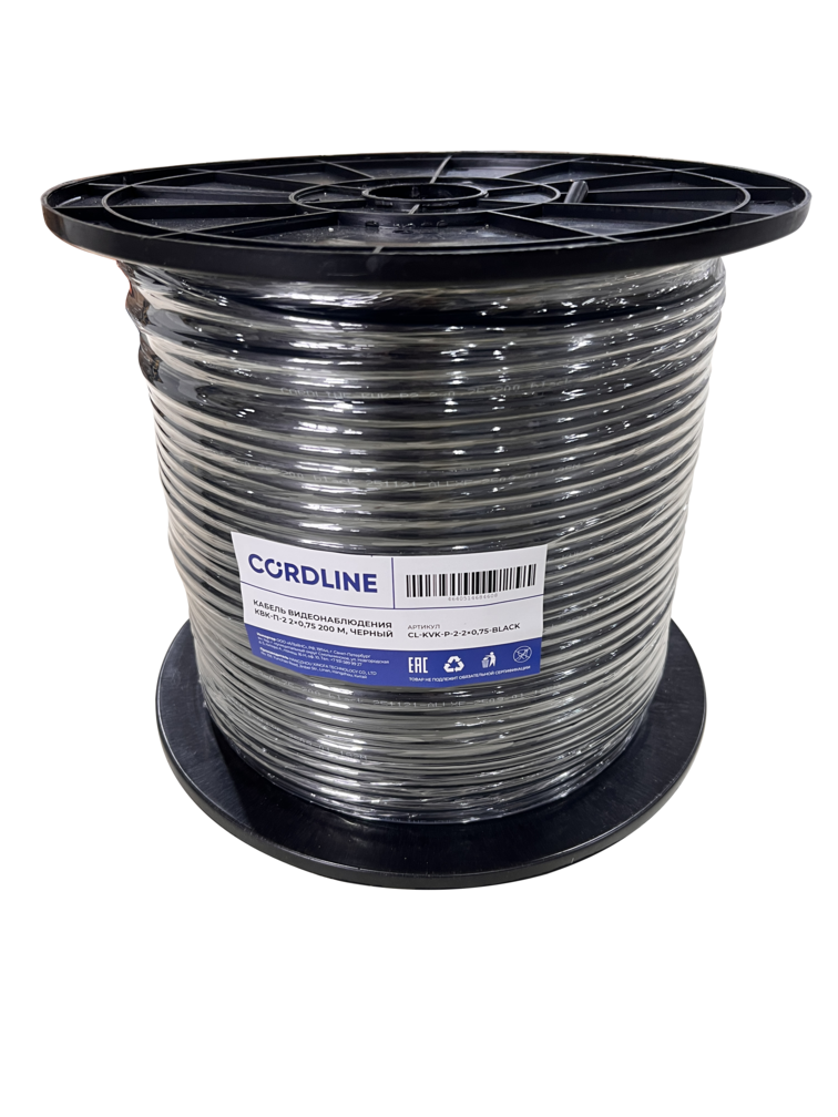 Кабель видеонаблюдения КВК-П-2 2х0.75 200м, черный Cordline CL-KVK-P-2-2х0,75-black