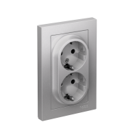 Розетка ATLASDESIGN двойная с заземлением 16А в сборе алюминий Systeme Electric ATN000324
