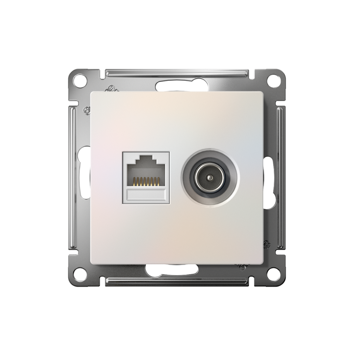Розетка ATLASDESIGN двойная компьютерная+ТВ RJ45+TV категория 5E механизм жемчуг Systeme Electric ATN000489