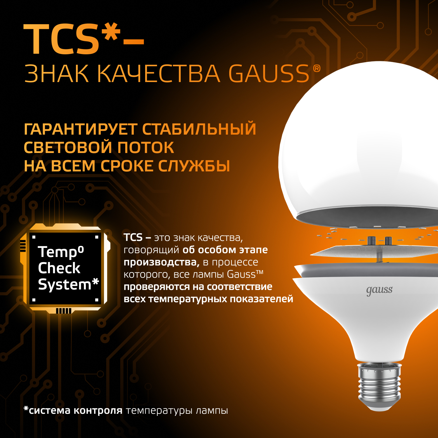 Лампа светодиодная LED 22 Вт 1800 лм 3000К шар G125 теплый E27 AC 220В Black GAUSS 105102122