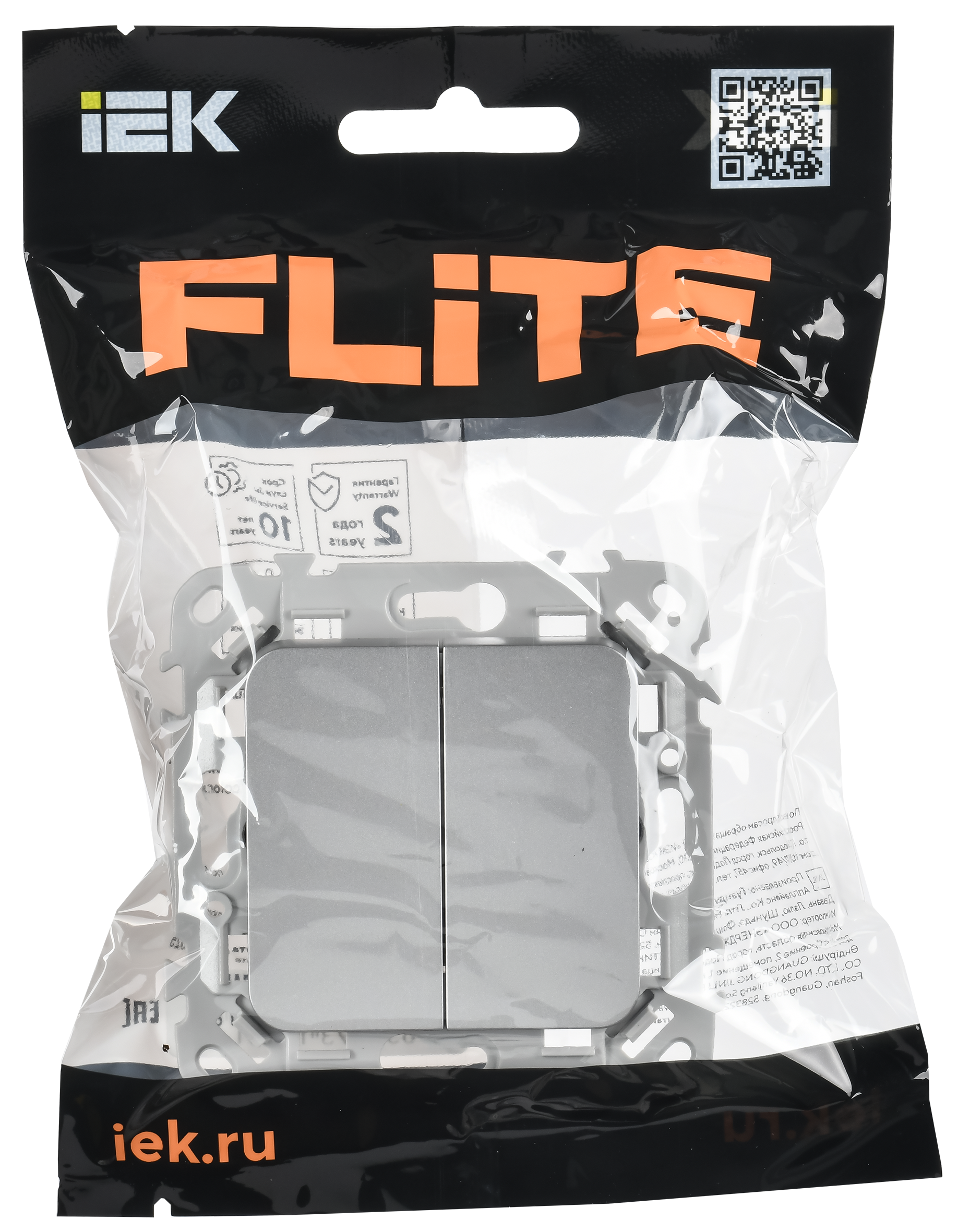 FLITE Выключатель 2-клавишный 10А ВС12-1-0-ФлА алюминий IEK FI-V20-0-10-1-K47