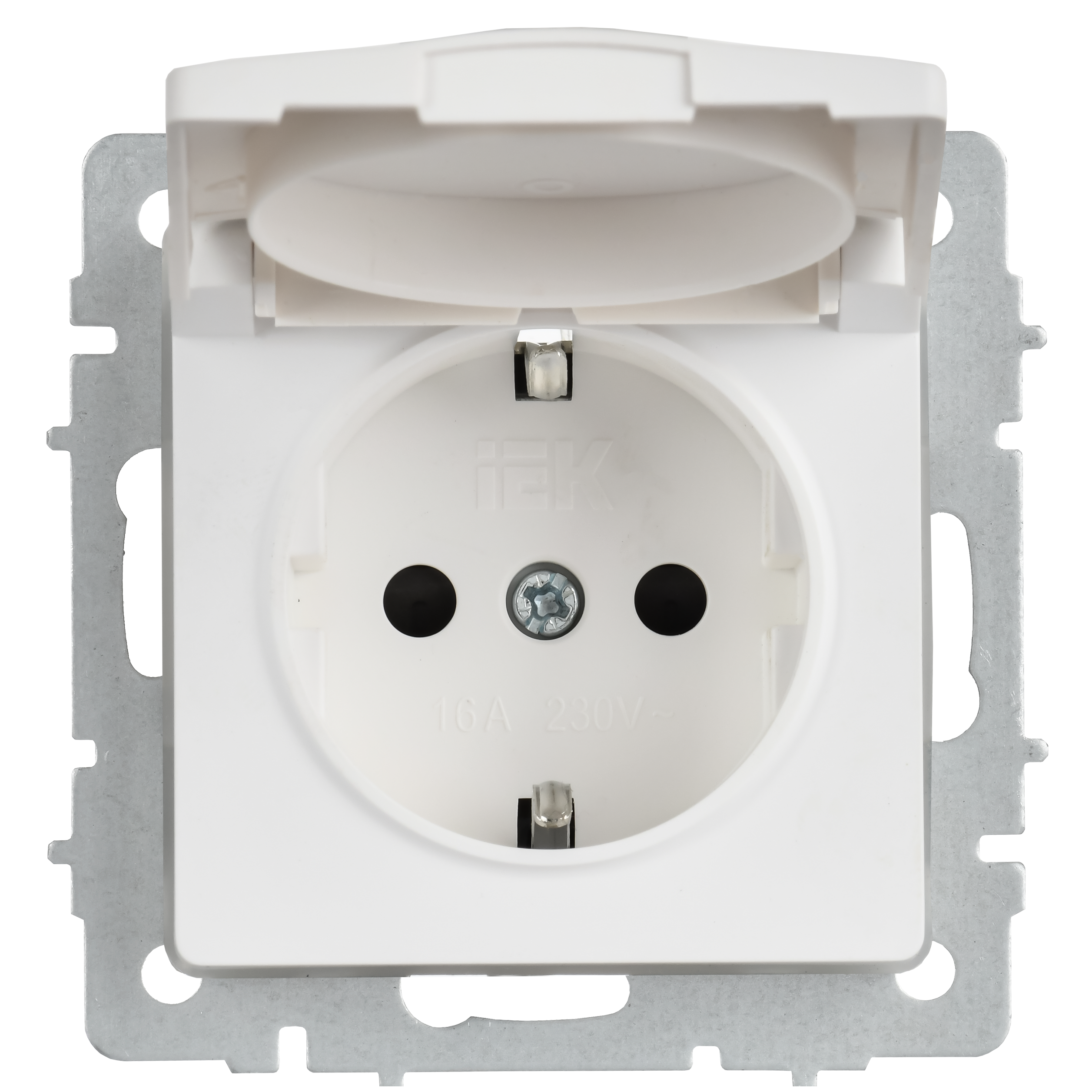 BRITE Розетка 1-местная с заземлением с защитными шторками и крышкой 16А IP44 РСбш10-3-44-БрАБ арктический белый IEK BR-R16-16-44-K91