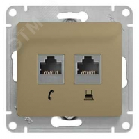 GLOSSA Розетка телефон/компьютер RJ11+RJ45 категория 5е в рамку титан Systeme Electric GSL000485